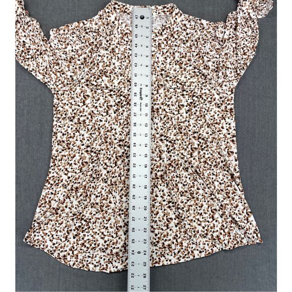 Boho Animal Print Blouse Ava and Grace Women M Brown White Button Front - Picture 6 of 8